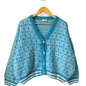 Gilet cardigan laine 68% laine kid mohair American Vintage zabi19C M L blanc fleuri bleu NEUF