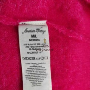 Pull laine 68% laine kid mohair American Vintage zabi255 M L rose NEUF