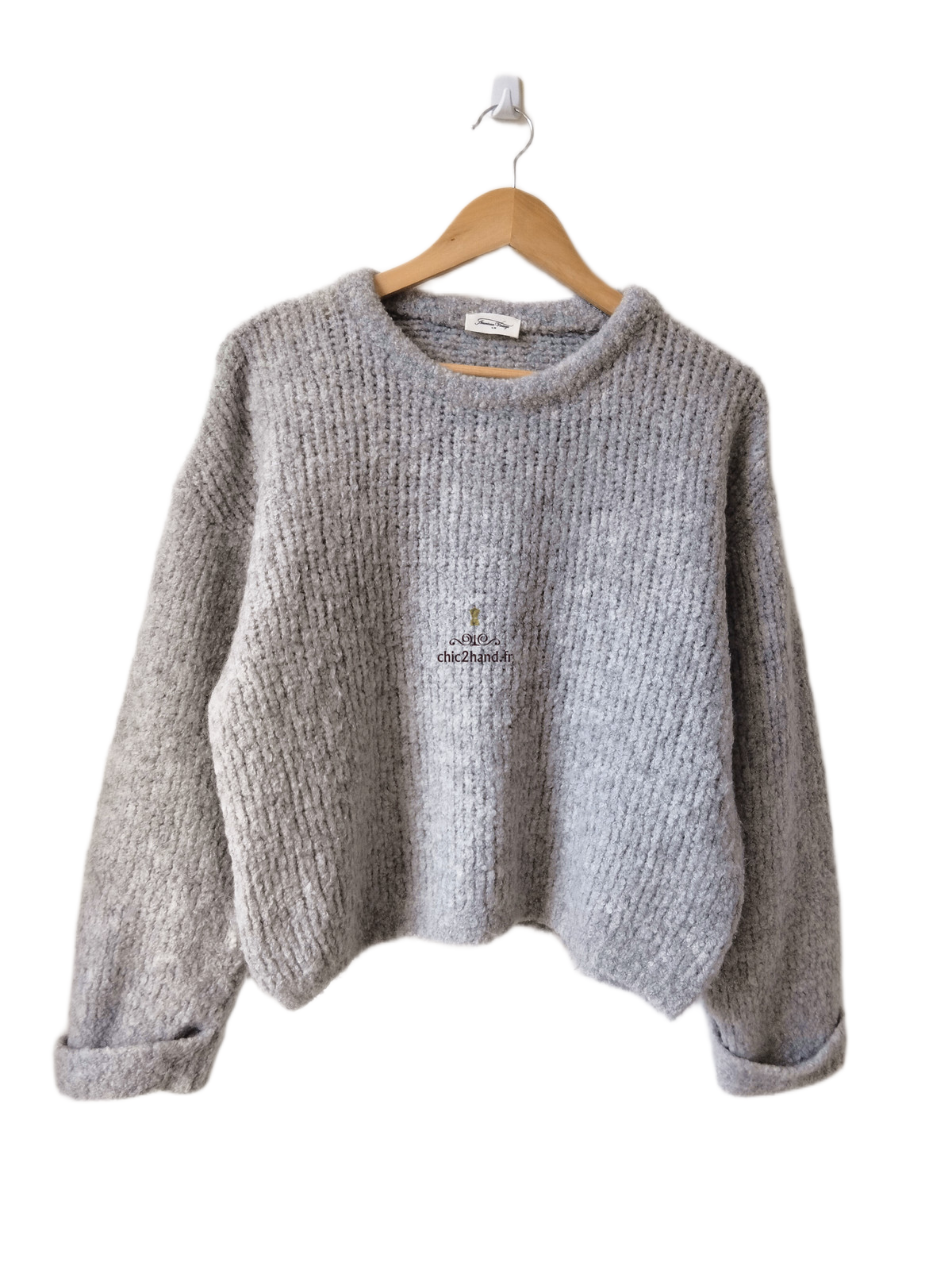 Pull oversize laine alpaga American Vintage ZOL18A gris clair perle XS S NEUF