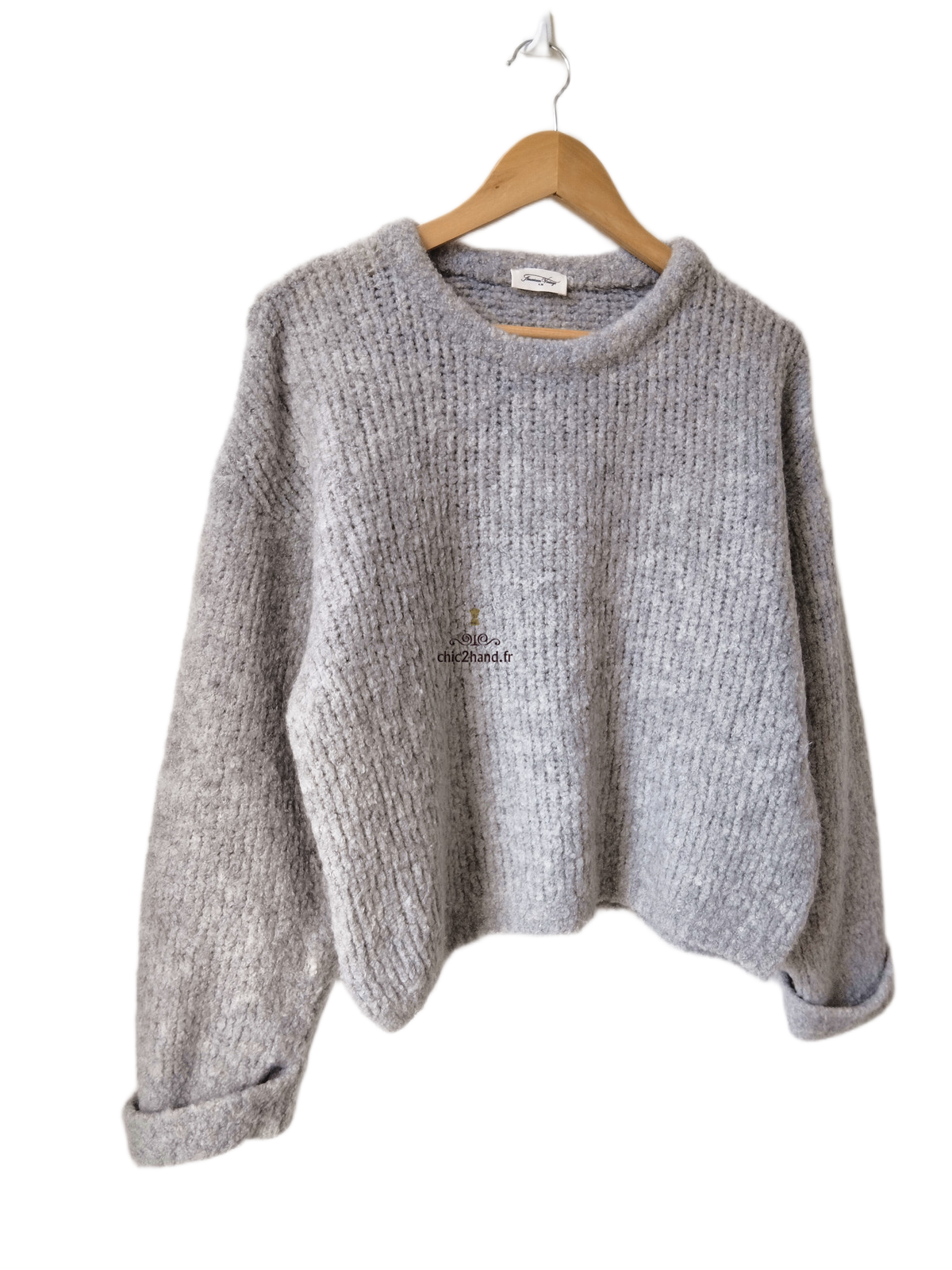 Pull oversize laine alpaga American Vintage ZOL18A gris clair perle XS S NEUF – Image 3
