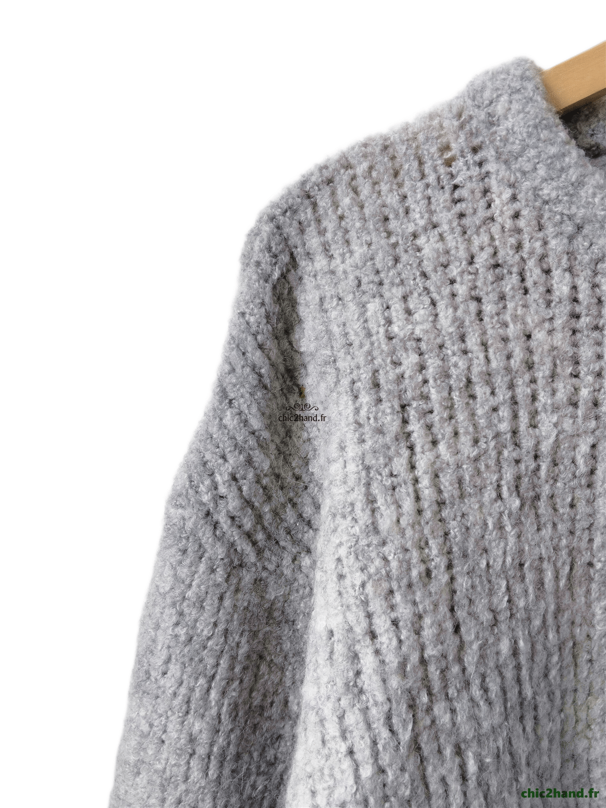 Pull oversize laine alpaga American Vintage ZOL18A gris clair perle XS S NEUF – Image 4