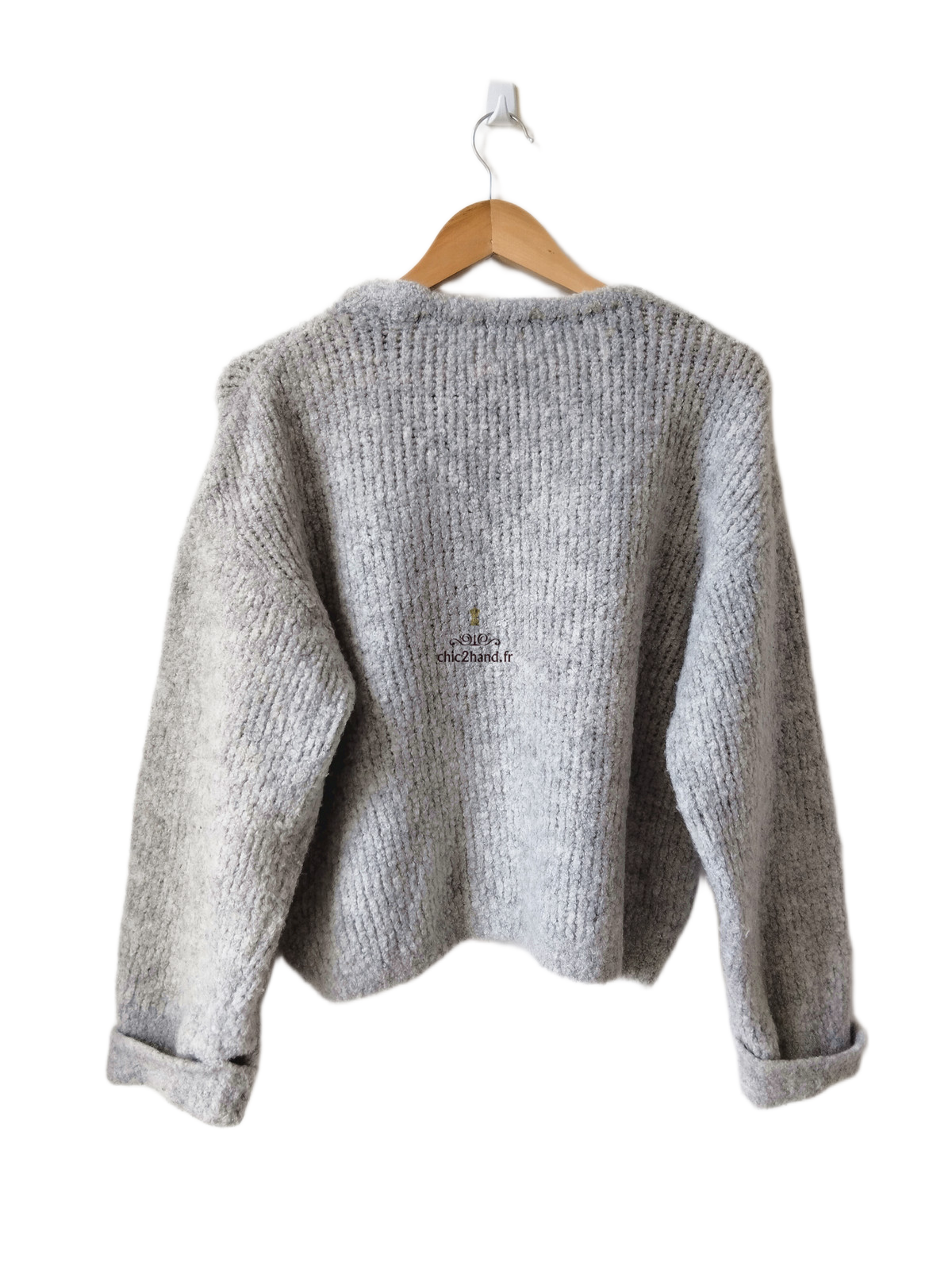 Pull oversize laine alpaga American Vintage ZOL18A gris clair perle XS S NEUF – Image 7