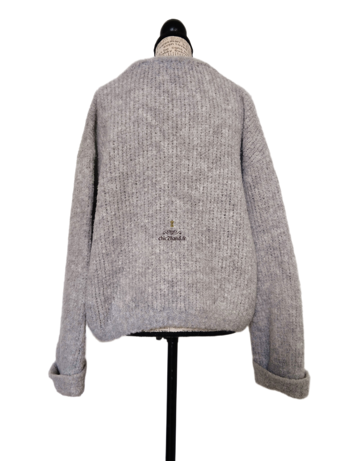 Pull oversize laine alpaga American Vintage ZOL18A gris clair perle XS S NEUF – Image 8