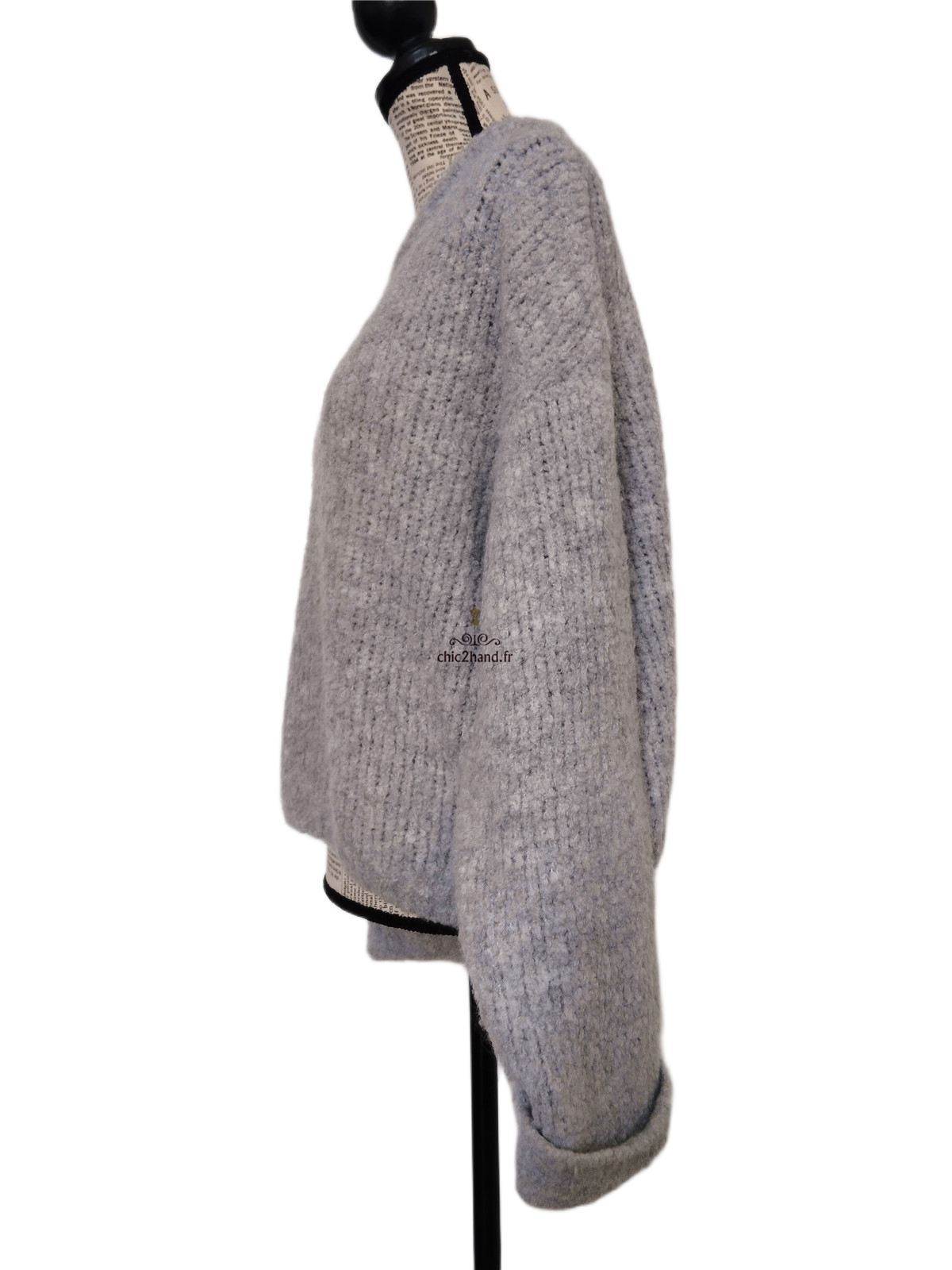 Pull oversize laine alpaga American Vintage ZOL18A gris clair perle XS S NEUF – Image 9