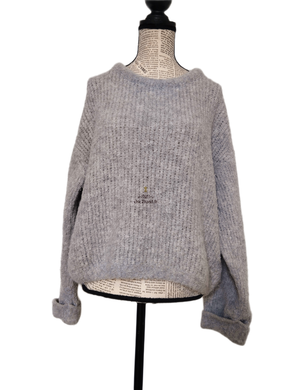Pull oversize laine alpaga American Vintage ZOL18A gris clair perle XS S NEUF – Image 10