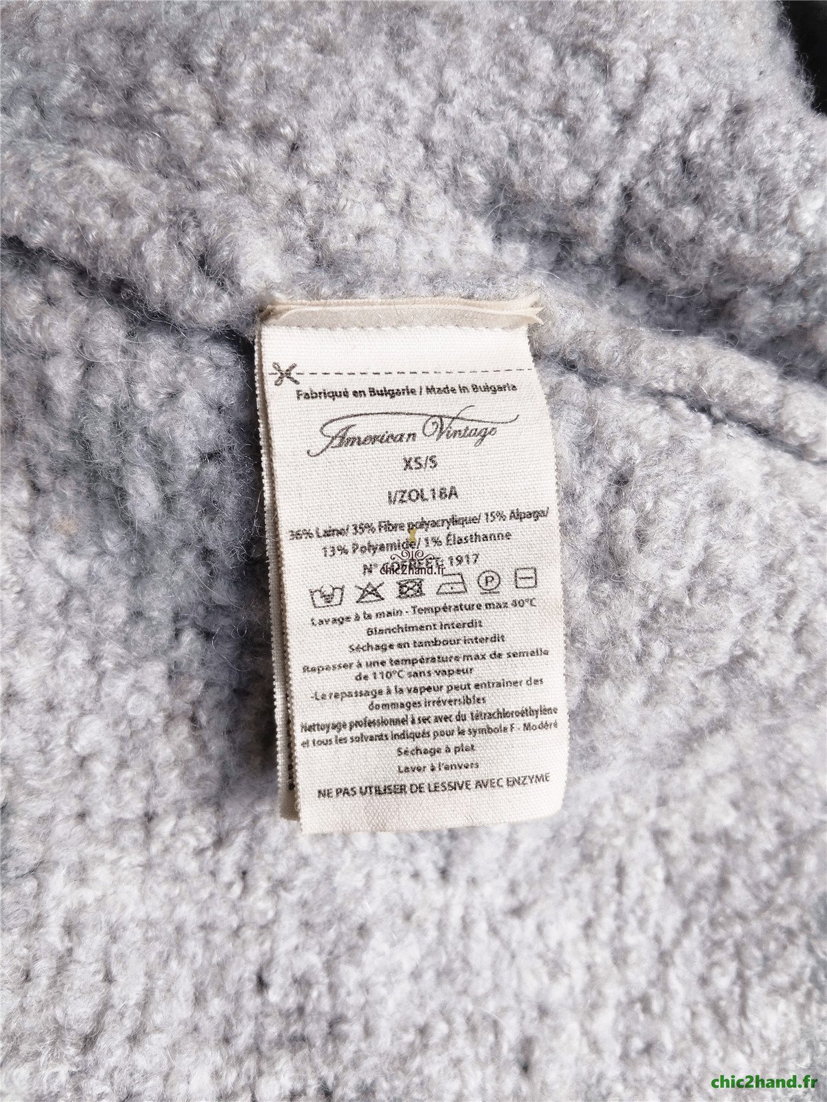 Pull oversize laine alpaga American Vintage ZOL18A gris clair perle XS S NEUF – Image 11