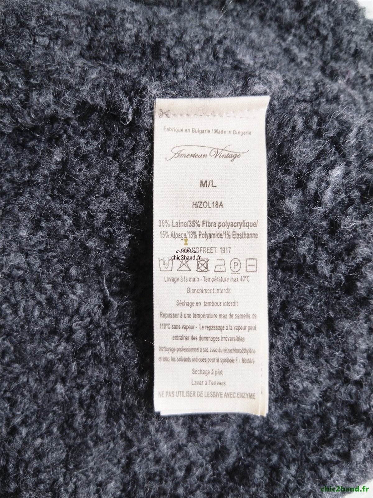 Pull oversize laine alpaga American Vintage ZOL18A noir gris foncé M L NEUF – Image 10