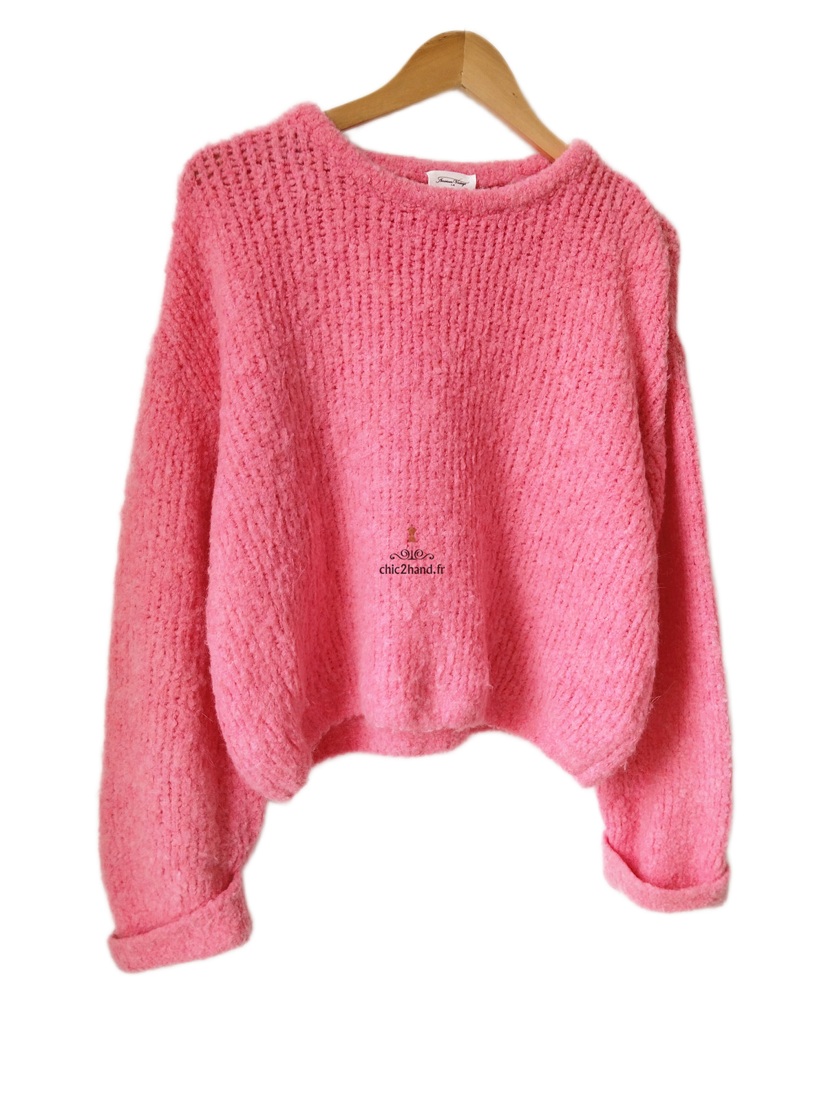 Pull oversize laine alpaga American Vintage ZOL18A rose bonbon M L NEUF – Image 2