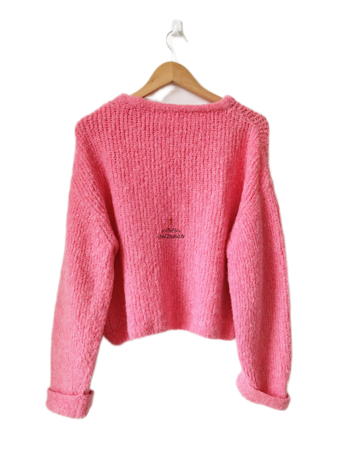 Pull oversize laine alpaga American Vintage ZOL18A rose bonbon M L NEUF – Image 5