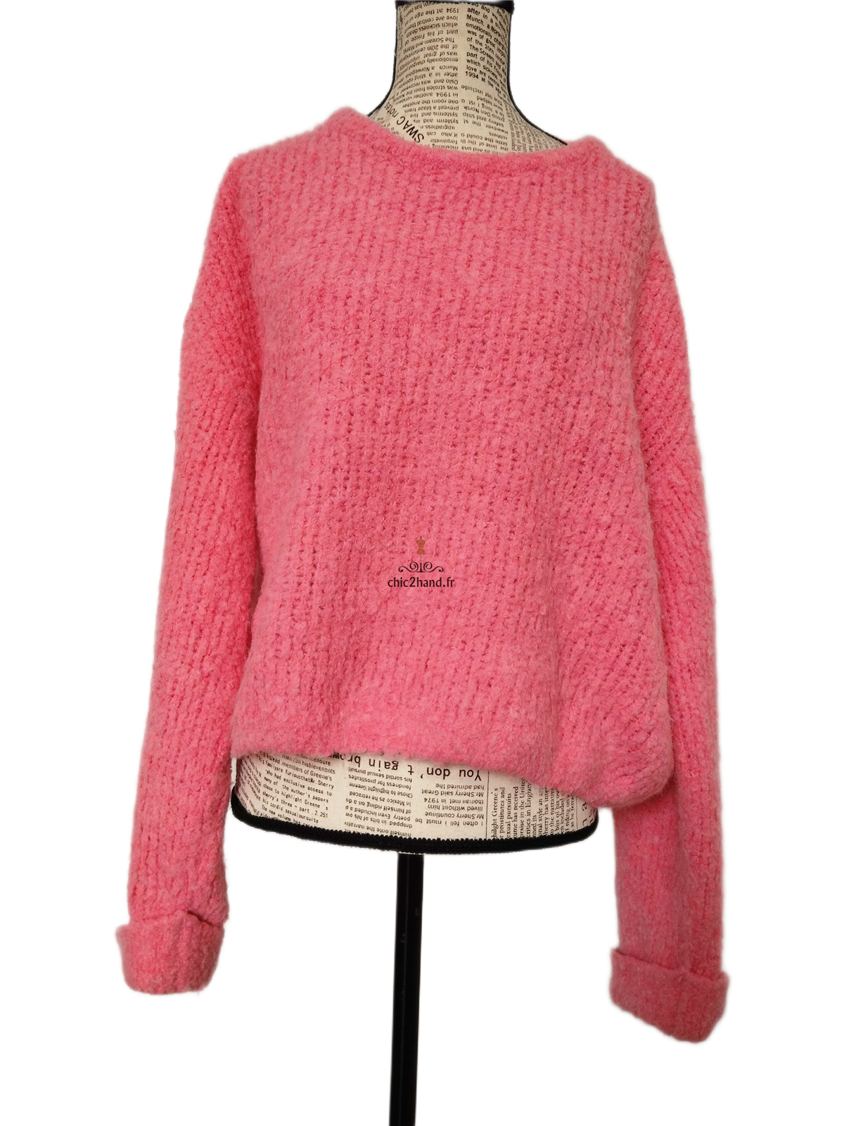 Pull oversize laine alpaga American Vintage ZOL18A rose bonbon M L NEUF – Image 8