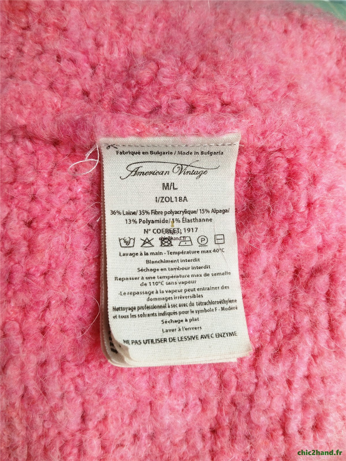 Pull oversize laine alpaga American Vintage ZOL18A rose bonbon M L NEUF – Image 9