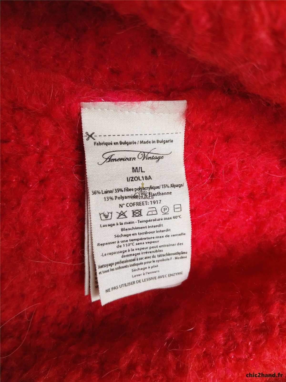 Pull oversize laine alpaga American Vintage ZOL18A rouge M L NEUF – Image 10