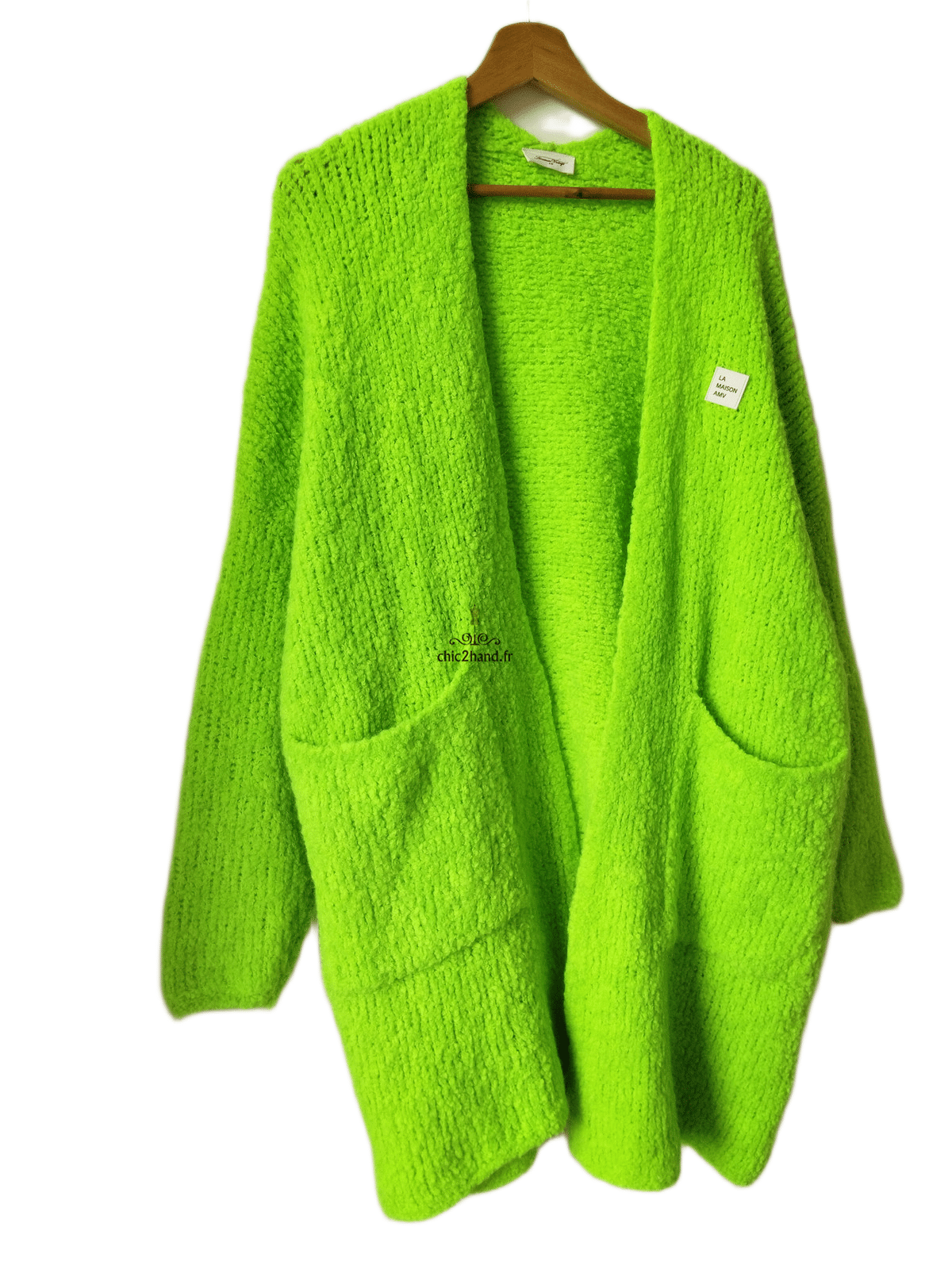 Gilet boutonné oversize laine alpaga American Vintage ZOL19B vert fluo M L neuf – Image 2
