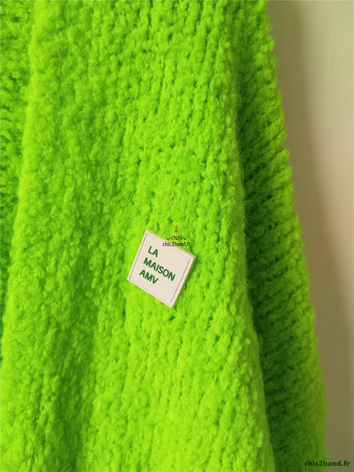 Gilet boutonné oversize laine alpaga American Vintage ZOL19B vert fluo M L neuf – Image 11