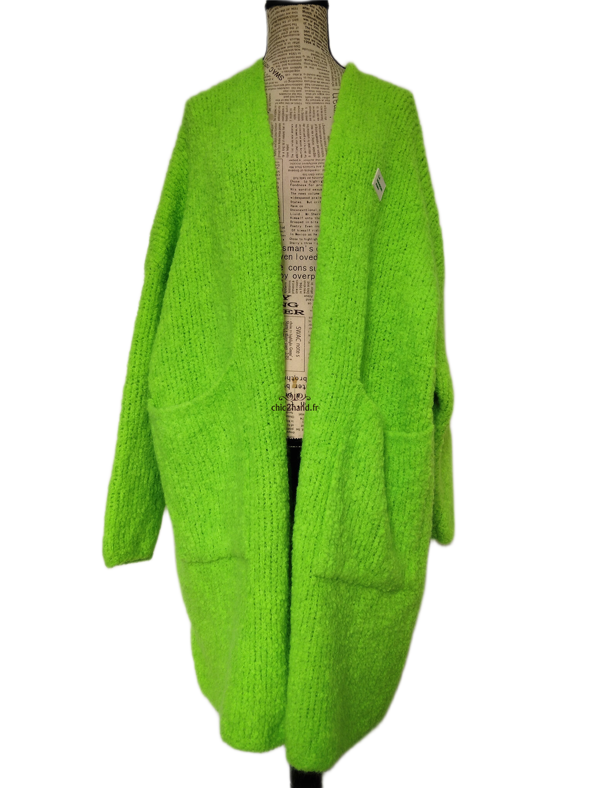 Gilet boutonné oversize laine alpaga American Vintage ZOL19B vert fluo M L neuf – Image 6