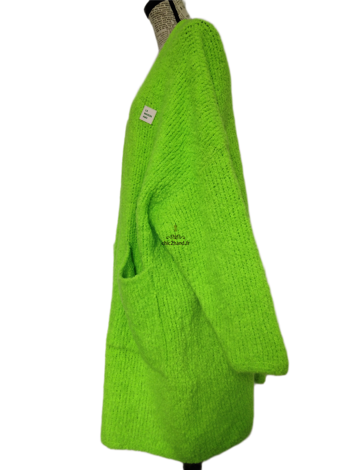 Gilet boutonné oversize laine alpaga American Vintage ZOL19B vert fluo M L neuf – Image 7