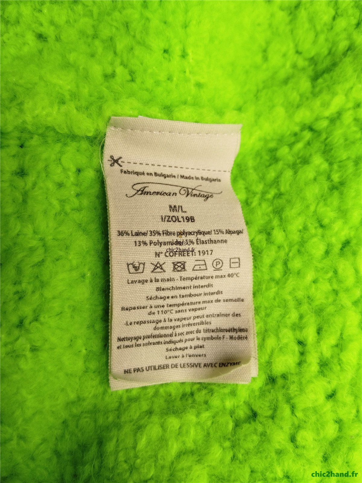 Gilet boutonné oversize laine alpaga American Vintage ZOL19B vert fluo M L neuf – Image 9