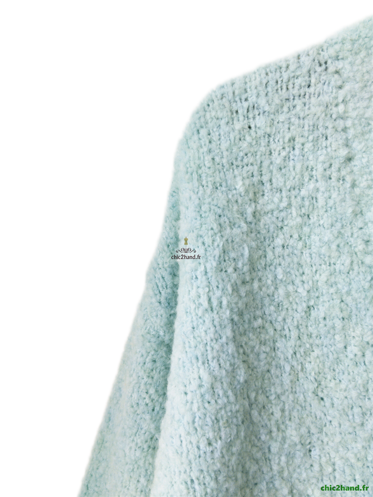 Gilet boutonné oversize laine alpaga American Vintage ZOL19C vert d'eau XS S neuf – Image 3