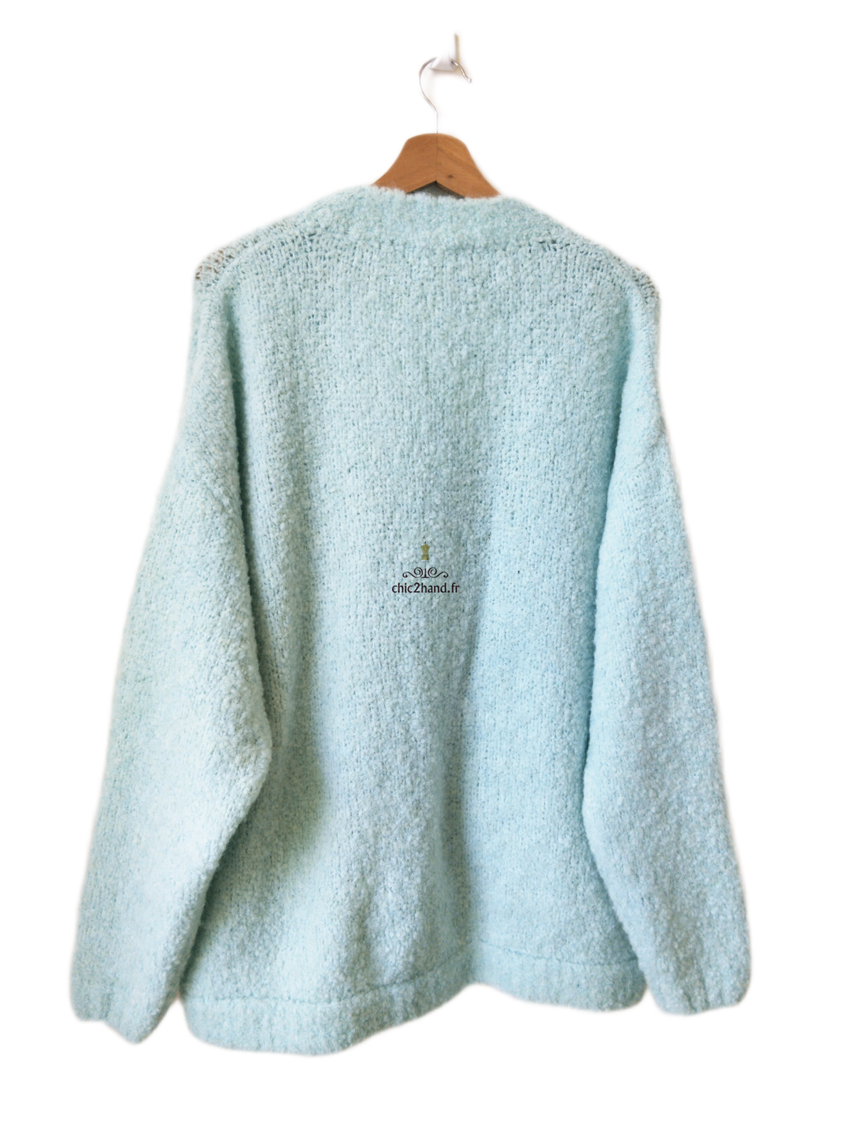 Gilet boutonné oversize laine alpaga American Vintage ZOL19C vert d'eau XS S neuf – Image 5