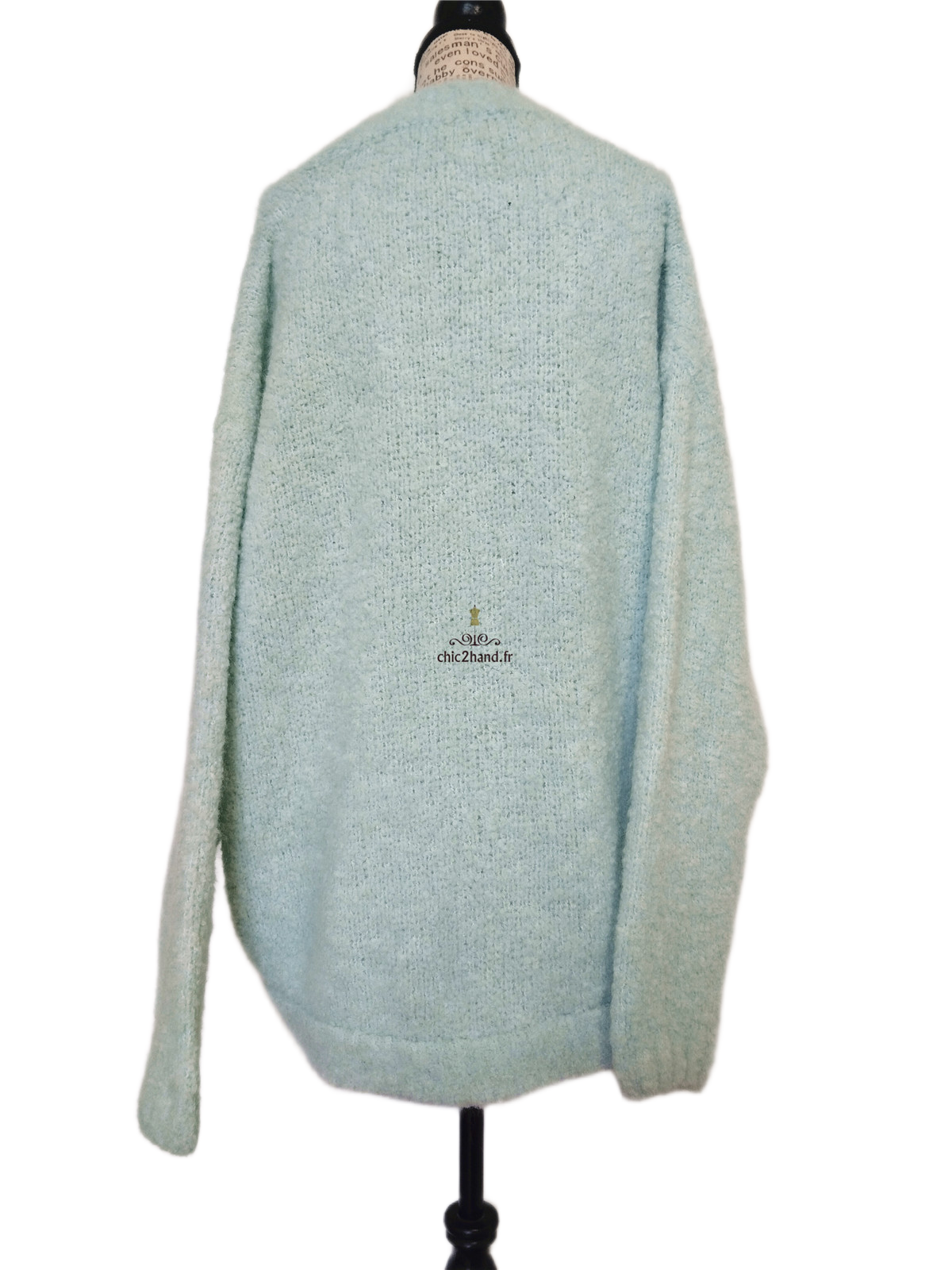 Gilet boutonné oversize laine alpaga American Vintage ZOL19C vert d'eau XS S neuf – Image 6