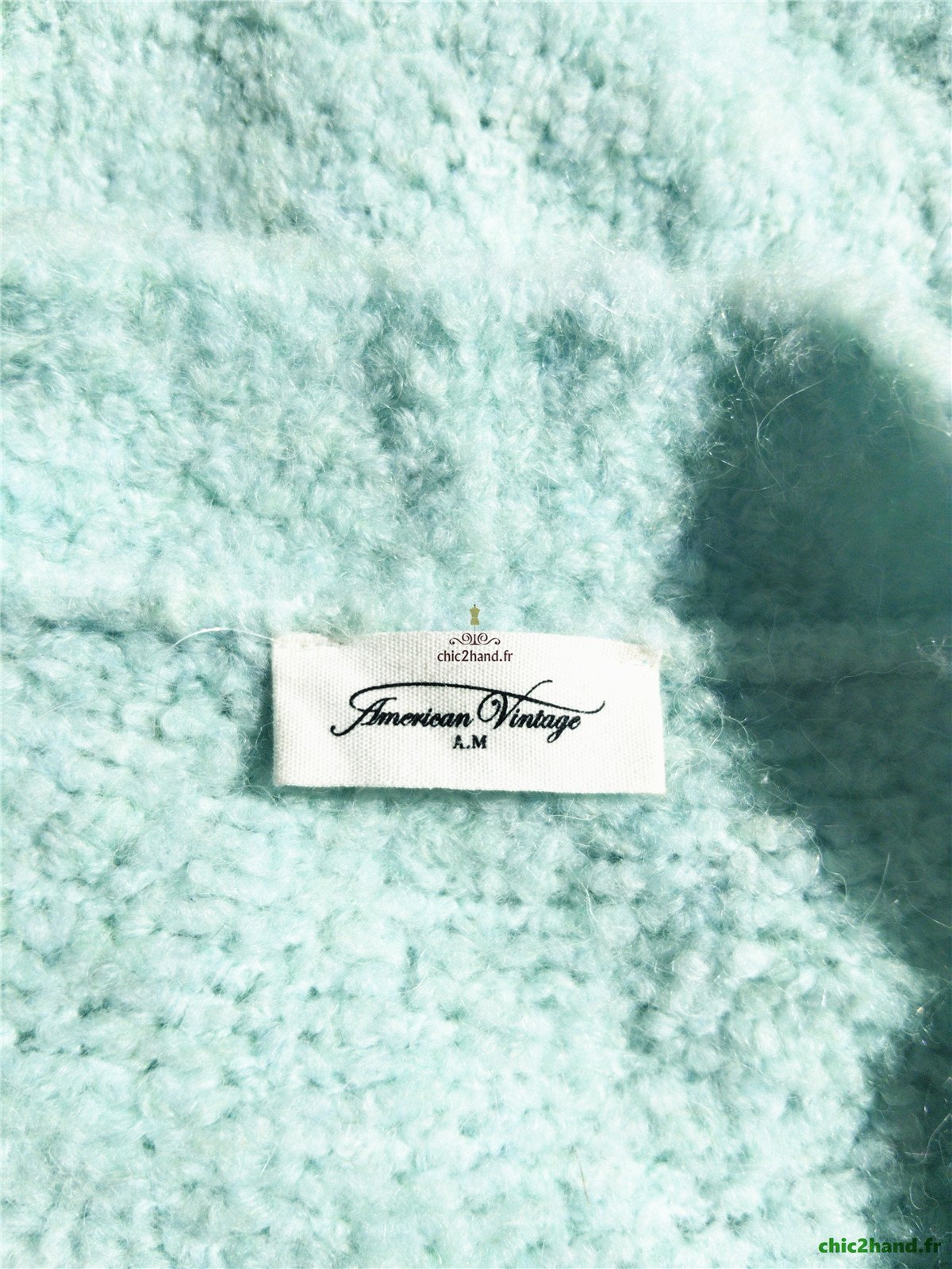 Gilet boutonné oversize laine alpaga American Vintage ZOL19C vert d'eau XS S neuf – Image 9
