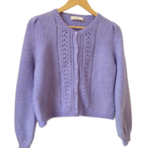 Gilet épais ajouré doudou laine kid mohair Sézane S violet lilas TBE