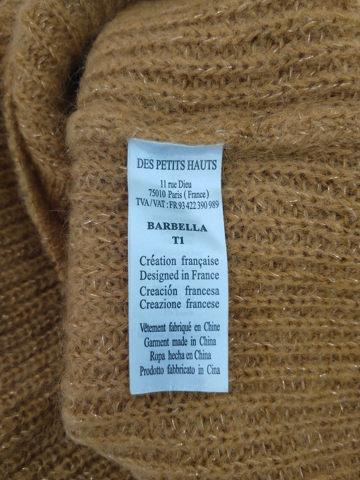 Gilet cardigan Des Petits Hauts barbella laine kid mohair lurex T1 moutarde doré Neuf – Image 12