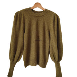 Pull épais doudou manches ballon 100% laine Ba&sh T2 vert kaki TBE