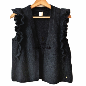 Gilet cardigan sans manches Des Petits Hauts Cerisie laine kid mohair lurex T1 bleu marine Neuf