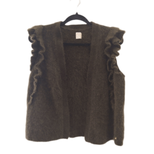 Gilet cardigan sans manches Des Petits Hauts Cerisie laine kid mohair lurex T3 vert kaki Neuf