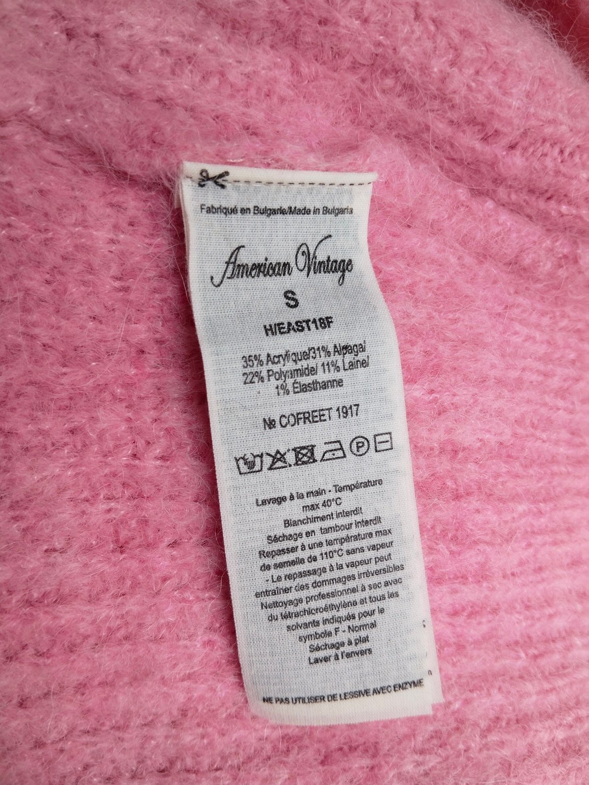 Pull oversize laine alpaga American Vintage EAST18F rose S east TBE – Image 2