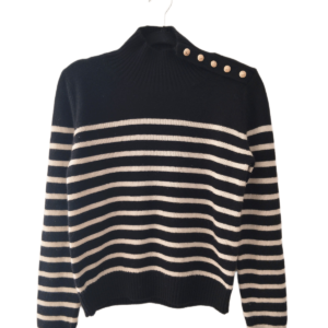 Pull doudou 100% cachemire col montant Maje T3 noir blanc NEUF
