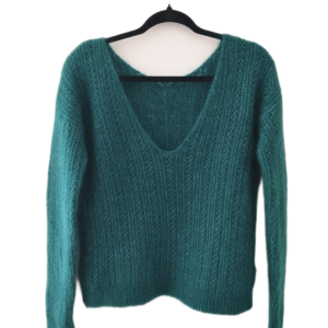 Pull épais doudou ajouré laine kid mohair Sézane XS vert emeraude NEUF