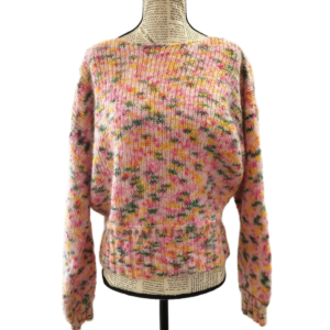 Pull doudou 76% laine kid mohair Sézane XS rose multicolore NEUF