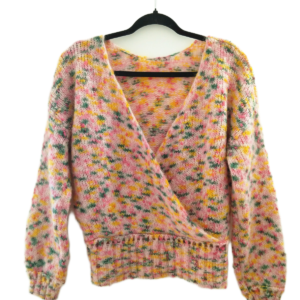 Pull doudou 76% laine kid mohair Sézane XS rose multicolore NEUF