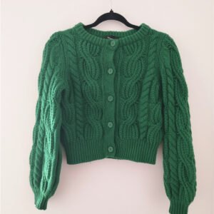 Gilet oversize doudou épais torsade laine The Kooples T0 vert TBE