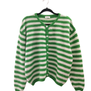 Gilet oversize laine alpaga American Vintage vito19e VITOW rayures blanc vert L Neuf