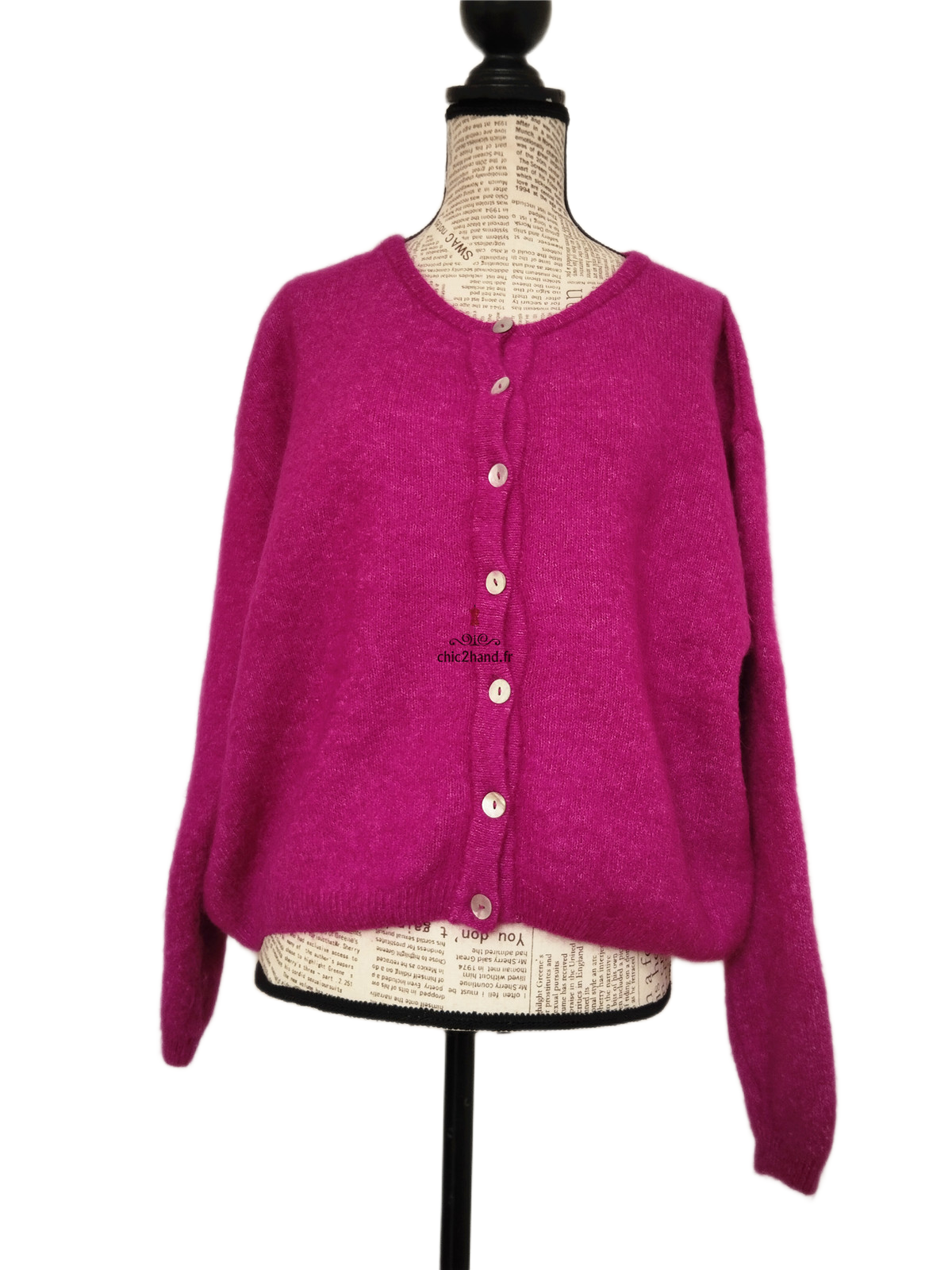 Gilet oversize laine alpaga American Vintage vito19e VITOW S violet rose NEUF – Image 7
