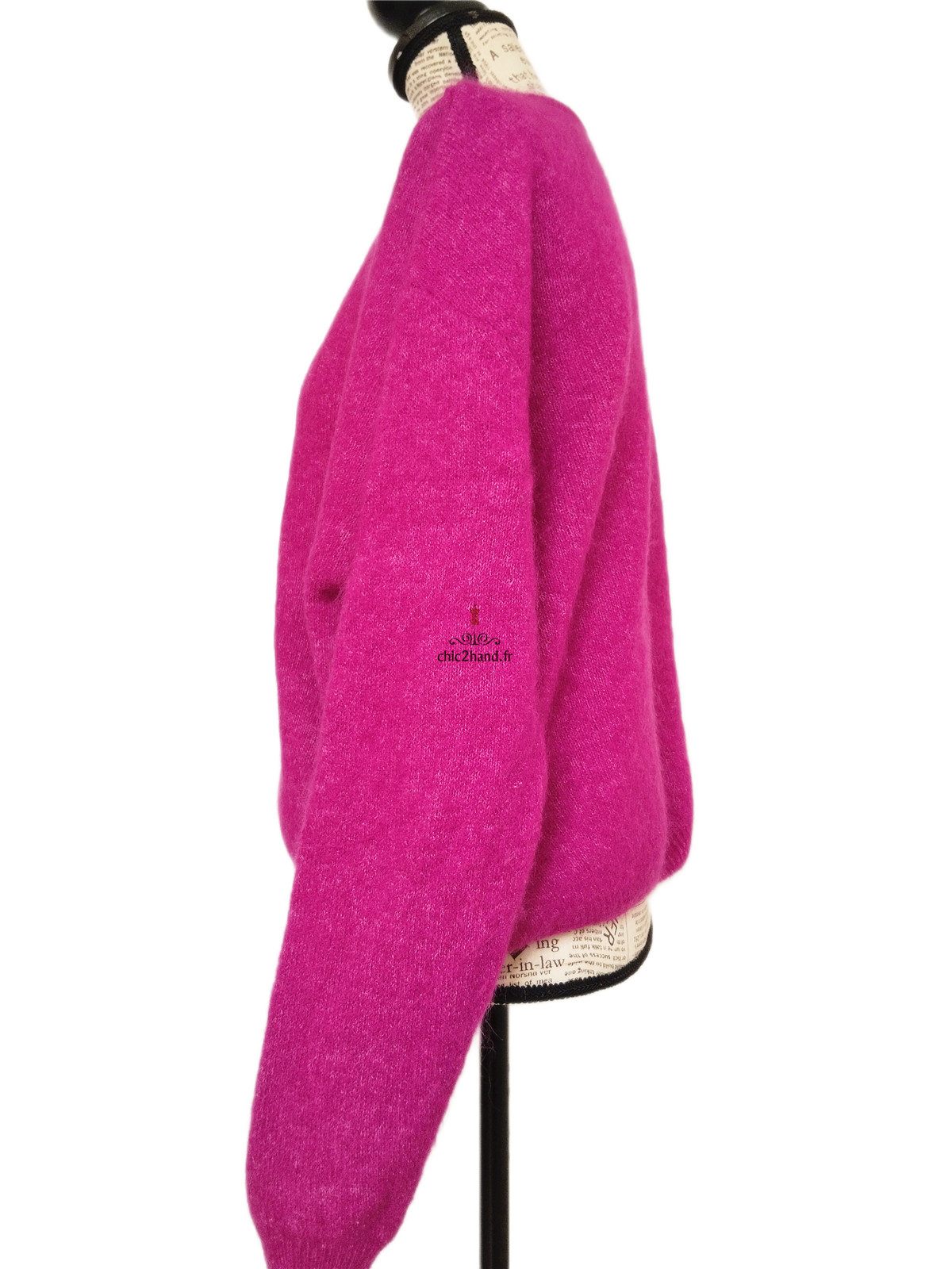 Gilet oversize laine alpaga American Vintage vito19e VITOW S violet rose NEUF – Image 8