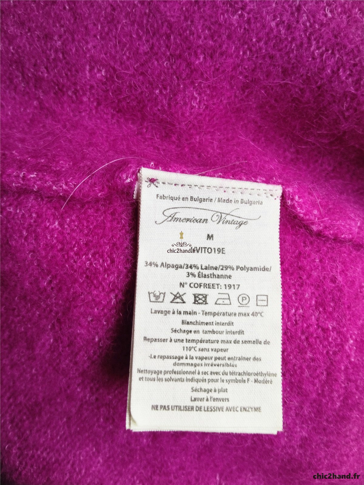 Gilet oversize laine alpaga American Vintage vito19e VITOW S violet rose NEUF – Image 10