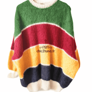 Pull oversize long en laine mohair American Vintage womhudh17 XS S multicolore NEUF